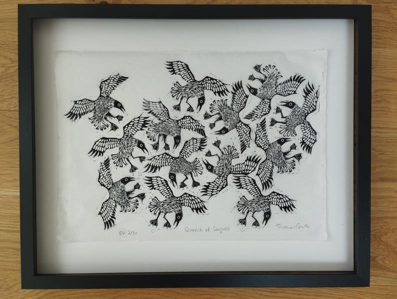 Screech of Seagulls | limited edition hand pulled A3 black and white linocut print image 8