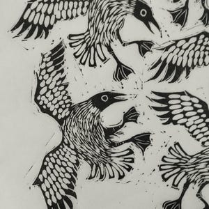 Screech of Seagulls | limited edition hand pulled A3 black and white linocut print image 6