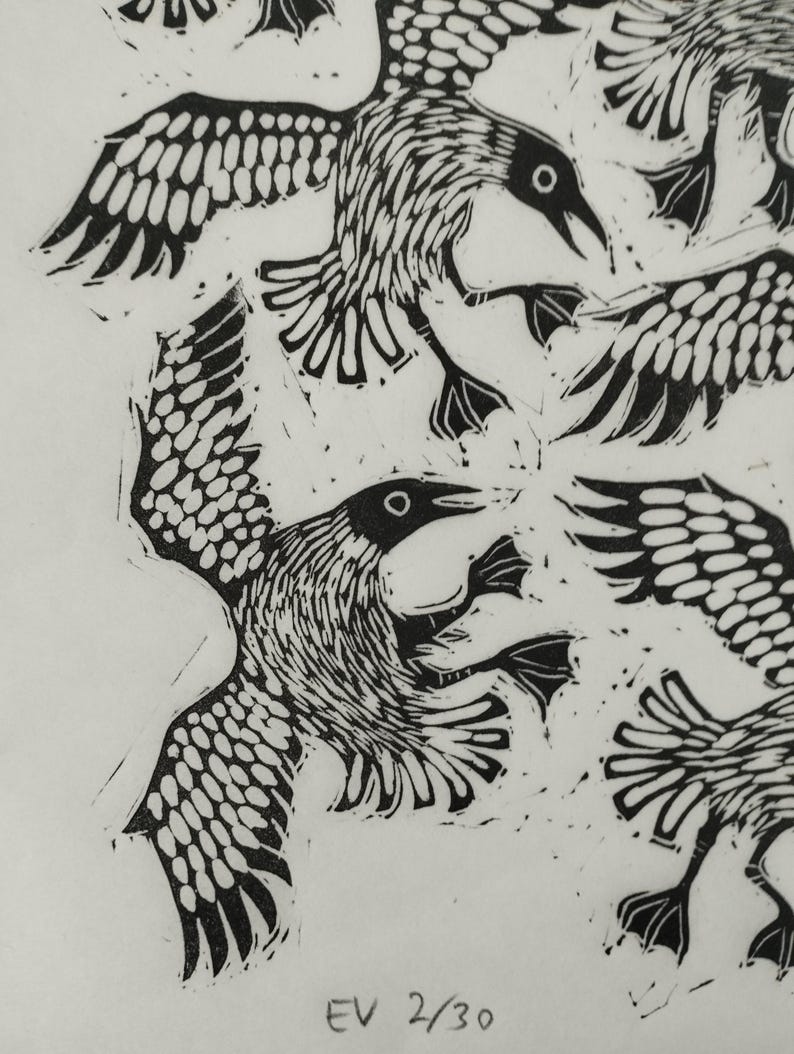 Screech of Seagulls | limited edition hand pulled A3 black and white linocut print image 6