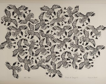 Flock of Seagulls | limited edition hand pulled  A2 black and white linocut print
