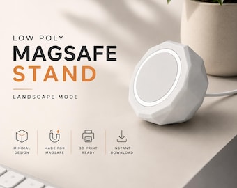 Low Poly MagSafe Stand, iPhone Charging Dock, Landscape Mode, 3D Printable STL File, Minimal Phone Holder, Desk Organizer