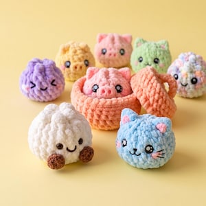 Tier-Knödel-Amigurumi-Anleitung (PDF) | Mini-Plüschfutter mit Korb | Niedliche Überraschungs-Geschenkbox | Digitaler Download für Anfänger