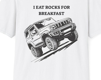 Grappig Suzuki Jimny T-shirt | Ik eet stenen als ontbijt | 4x4 grafisch T-shirt | Offroad cadeau