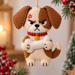 Felt Dog Ornament Sewing Pattern PDF | Bone Dog Plush Tutorial | DIY Felt Animal Pattern | Printable Sewing Template | Christmas Decor