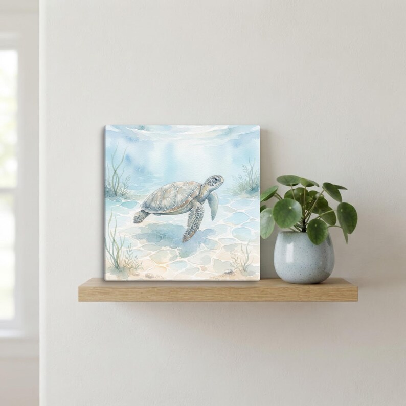Sea Turtle Canvas Wall Art Coastal Watercolor Decor Ocean Wall Art 
