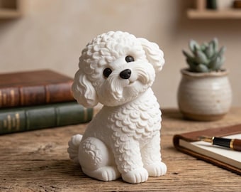 White Poodle Dog Figurine, Textured Puppy Statue, Modern Minimalist Decor