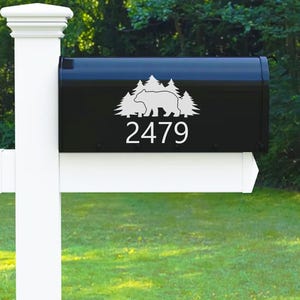 Custom Mailbox Bear and Trees Vinyl Decal with House Address Numbers