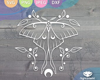 Floral Luna Moth Cut Files for Cricut and Silhouette .svg .png .dxf .jpg
