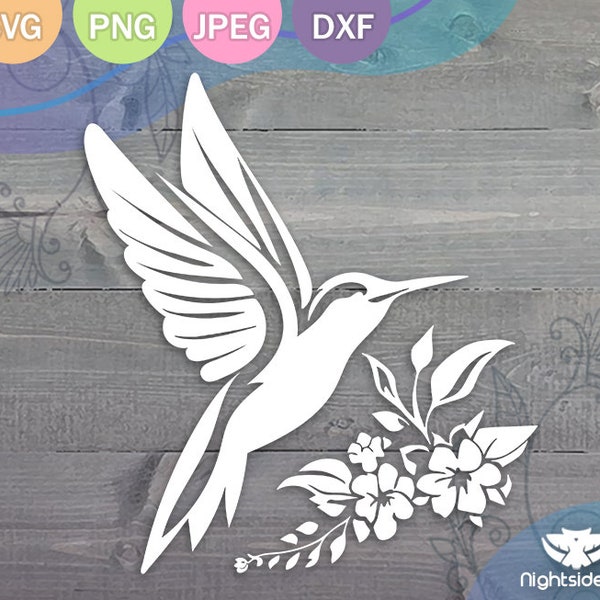 Hummingbird and Flowers Cut Files for Cricut and Silhouette .svg .png .jpg .dxf