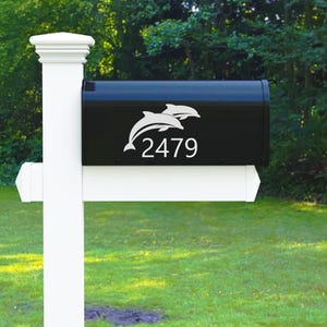 Custom Mailbox of Dolphins Vinyl Decal with House Address Numbers