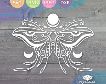 Celestial Moon Moth Cut Files for Cricut and Silhouette .svg .png .jpg .dxf