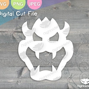 Puede incluir: Silueta blanca de un personaje de dibujos animados con una corona y colmillos. El personaje es similar a Bowser del videojuego Super Mario Bros.