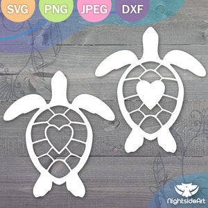 Sea Turtle with Heart Cut Files for Cricut and Silhouette .svg .png .jpg .dxf