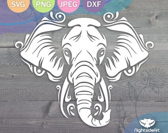 File di taglio per testa di elefante, compatibili con Cricut e Silhouette (svg, png, jpg, dxf)