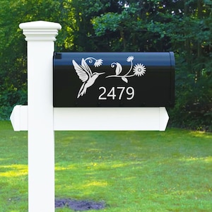 Custom Mailbox Hummingbird and Flowers Vinyl Decal with House Address Numbers