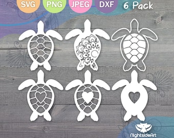 Sea Turtle SVG Cut Files, Cricut & Silhouette, 6 Pack (Digital Download)
