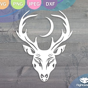 Himmlische Hirschkopf mit Mond und Sternen Cut Files für Cricut und Silhouette .svg .png .jpg .dxf