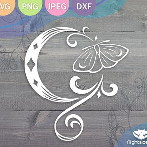 Moth Moon Cut Files for Cricut and Silhouette .svg .png.jpg .dxf