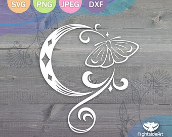 Moth Moon Cut Files for Cricut and Silhouette .svg .png.jpg .dxf
