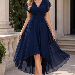 embellished neck asymmetric hem chiffon overlay dress Asymmetrical Size:small A flowy chiffon overlay 202301bestseller Black Wedding Dresses A-Line