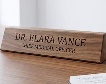 Personalized Wooden Desk Name Plate, Custom Engraved Office Name Sign, Walnut Oak Ash Executive Gift
