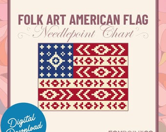 Folk Art American Flag | Needlepoint Digital Pattern PDF