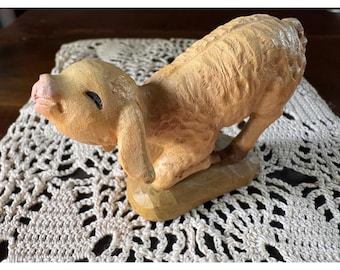 Anri Kneeling Lamb Figurine Nativity Ferrandiz 3"x2" Wood Hand Carved Sheep Vtg