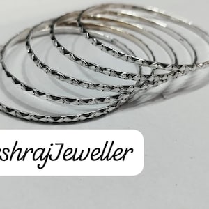 Handmade Silver Tone Bangle Set of 5 | Diamond Cut Stackable Bangles | Minimalist Thin Bangles for Women
