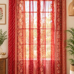 Färgglad lapptäcksgardin, bohemisk fönstergardin, flerfärgade blommiga draperier, indisk heminredning