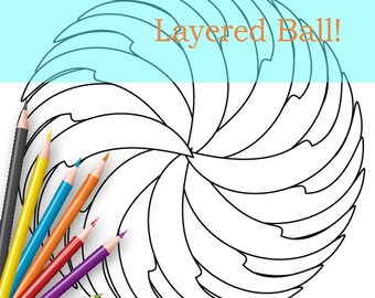 Layered Ball - Aquarell Umriss - Malseite zum Ausdrucken - Geometrisch