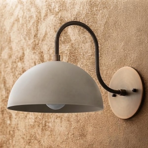 Warm Jute Dome Wall Sconce, Brass Arm, Matte White Minimalist Fixture