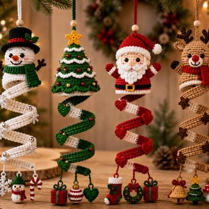 Christmas Spiral Crochet Pattern, Santa Snowman Reindeer Tree Ornaments (PDF Download)