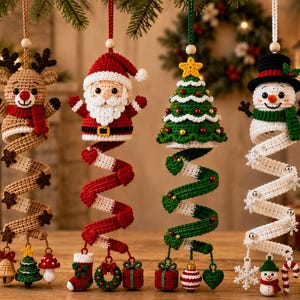 Christmas Spiral Crochet Pattern, Santa Snowman Reindeer Tree Ornaments (PDF Download)
