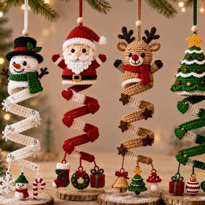 Christmas Spiral Crochet Pattern, Santa Snowman Reindeer Tree Ornaments (PDF Download)