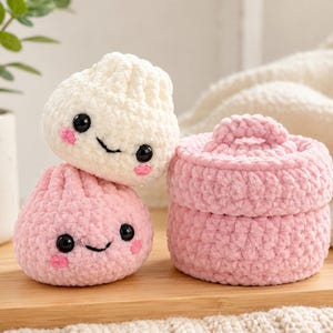 Virkmönster för söta dumplings i PDF-format | Amigurumi-plysch och förvaringskorg (digital nedladdning)