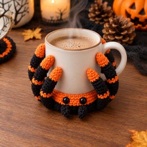 Virkmönster för Halloween-spindelunderlägg, läskigt orangesvart (PDF)