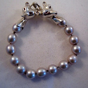 Silver and Pearl fox head bracelet image 1