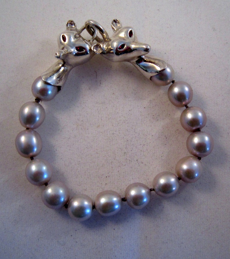 Silver and Pearl fox head bracelet image 1