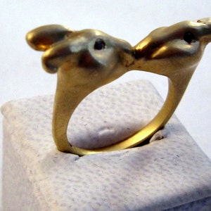 Kissing Rabbits ring with diamonds image 1