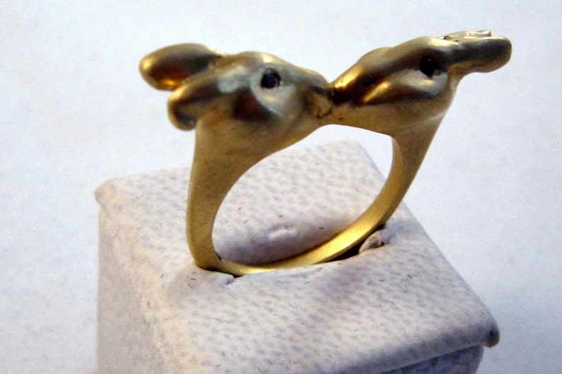 Kissing Rabbits ring with diamonds image 1
