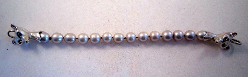 Silver and Pearl fox head bracelet image 4