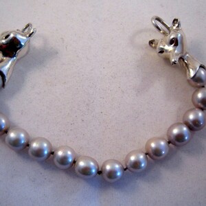 Silver and Pearl fox head bracelet image 3