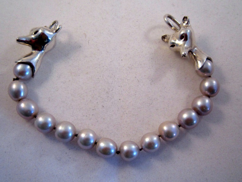 Silver and Pearl fox head bracelet image 3