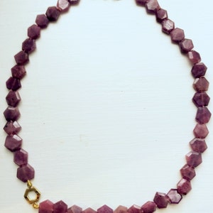Ruby necklace with gold hexagon pendant image 1