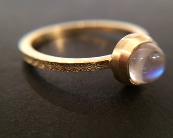 Gold hammered moonstone ring