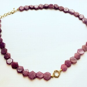 Ruby necklace with gold hexagon pendant image 3