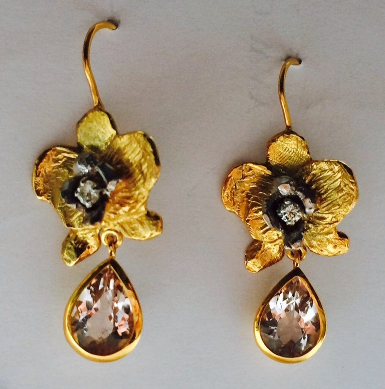 Orchid Earrings, 9ct Gold, diamonds and morganites image 2