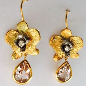 Orchid Earrings, 9ct Gold, diamonds and morganites image 3