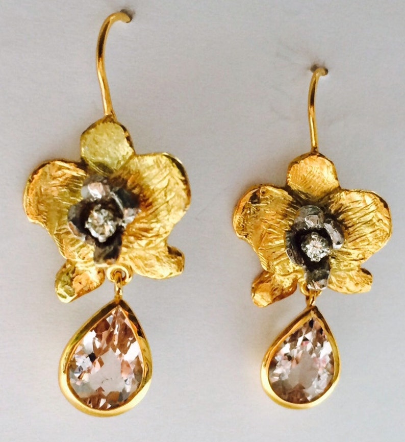 Orchid Earrings, 9ct Gold, diamonds and morganites image 3