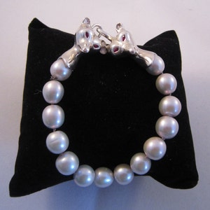 Silver and Pearl fox head bracelet image 2